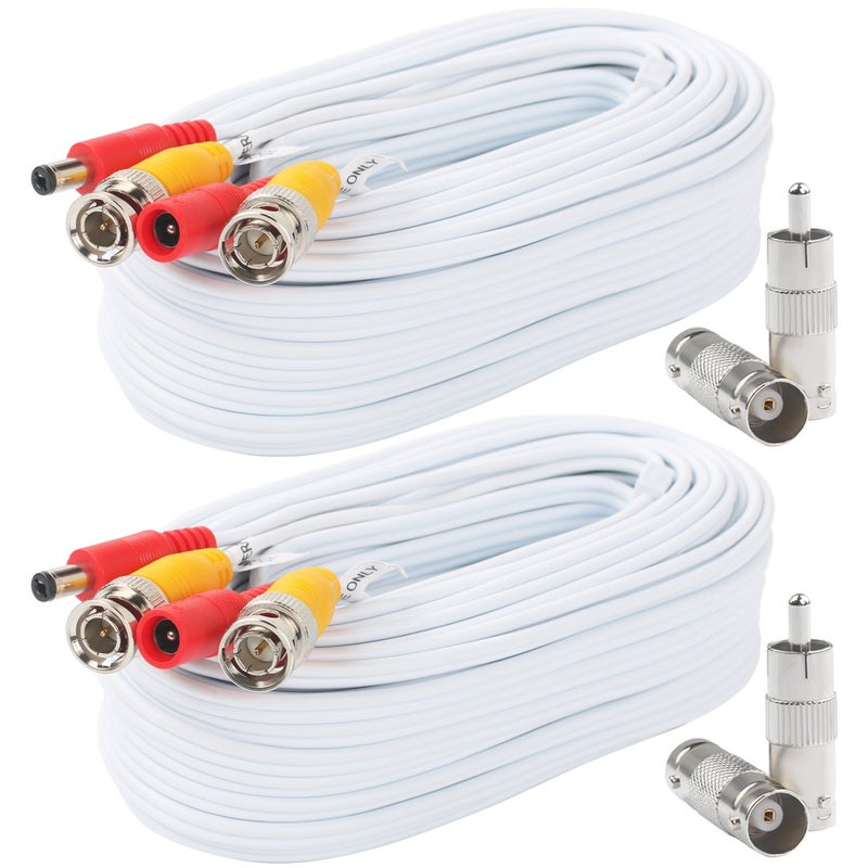 Postta BNC Video Power Cable (2 Pack 50 Feet) Video Security Camera Cable Wire with Four Connectors for CCTV DVR Surveillance System - Image 1